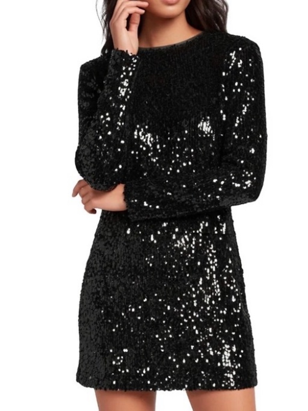 Gianni Bini Black Sequin Mini Dress Long Sleeve Cocktail Party Size S